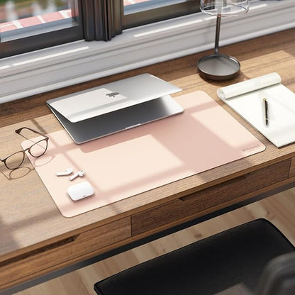 Smead Desk Pad, Vegan Leather Desk Mat with Non - Slip Faux Suede Backing, Perfect Desk Organizer for Office Decor, 23.6” x 13.7” Small, Dusty Rose (64839) | Desk Pads Blotters - TrueDesk