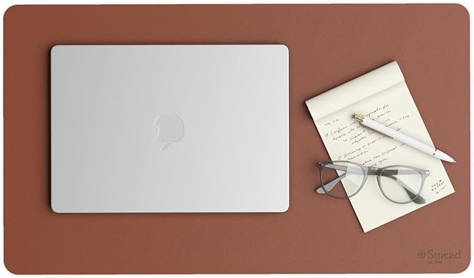 Smead Desk Pad, Vegan Leather Desk Mat with Non - Slip Faux Suede Backing, Perfect Desk Organizer for Office Decor, 23.6” x 13.7” Small, Saddle (64837) | Desk Pads Blotters - TrueDesk