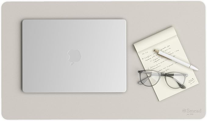 Smead Desk Pad, Vegan Leather Desk Mat with Non - Slip Faux Suede Backing, Perfect Desk Organizer for Office Decor, 23.6” x 13.7” Small, Sandstone (64836) | Desk Pads Blotters - TrueDesk