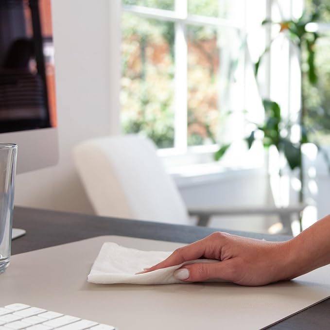 Smead Desk Pad, Vegan Leather Desk Mat with Non - Slip Faux Suede Backing, Perfect Desk Organizer for Office Decor, 23.6” x 13.7” Small, Sandstone (64836) | Desk Pads Blotters - TrueDesk