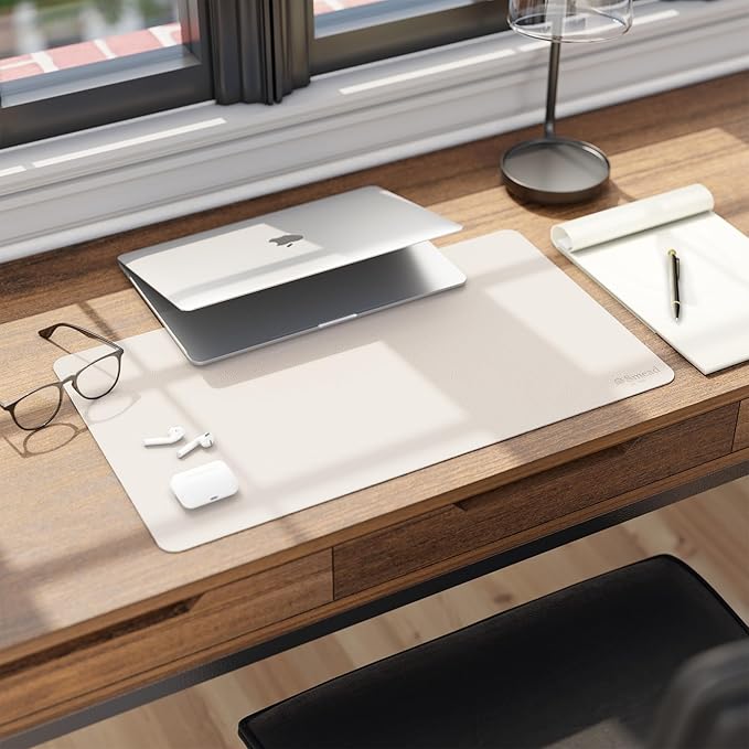 Smead Desk Pad, Vegan Leather Desk Mat with Non - Slip Faux Suede Backing, Perfect Desk Organizer for Office Decor, 23.6” x 13.7” Small, Sandstone (64836) | Desk Pads Blotters - TrueDesk