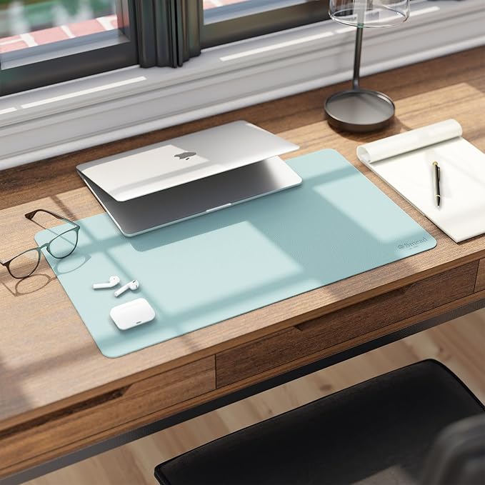 Smead Desk Pad, Vegan Leather Desk Mat with Non - Slip Faux Suede Backing, Perfect Desk Organizer for Office Decor, 23.6” x 13.7” Small, Superior Blue (64840) | Desk Pads Blotters - TrueDesk
