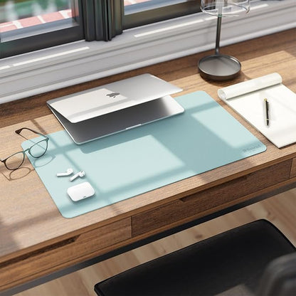 Smead Desk Pad, Vegan Leather Desk Mat with Non - Slip Faux Suede Backing, Perfect Desk Organizer for Office Decor, 23.6” x 13.7” Small, Superior Blue (64840) | Desk Pads Blotters - TrueDesk
