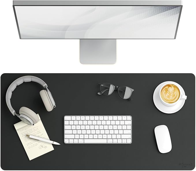 Smead Desk Pad, Vegan Leather Desk Mat with Non - Slip Faux Suede Backing, Perfect Desk Organizer for Office Decor, 31.5” x 15.7” Medium, Charcoal (64833) | Desk Pads Blotters - TrueDesk