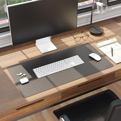Smead Desk Pad, Vegan Leather Desk Mat with Non - Slip Faux Suede Backing, Perfect Desk Organizer for Office Decor, 31.5” x 15.7” Medium, Charcoal (64833) | Desk Pads Blotters - TrueDesk