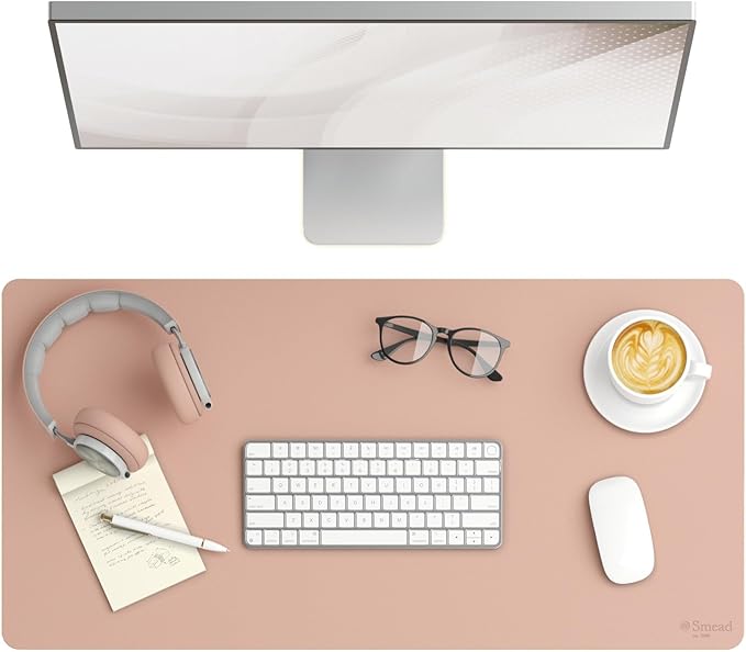 Smead Desk Pad, Vegan Leather Desk Mat with Non - Slip Faux Suede Backing, Perfect Desk Organizer for Office Decor, 31.5” x 15.7” Medium, Dusty Rose (64834) | Desk Pads Blotters - TrueDesk