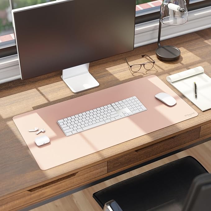 Smead Desk Pad, Vegan Leather Desk Mat with Non - Slip Faux Suede Backing, Perfect Desk Organizer for Office Decor, 31.5” x 15.7” Medium, Dusty Rose (64834) | Desk Pads Blotters - TrueDesk