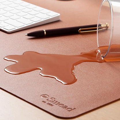 Smead Desk Pad, Vegan Leather Desk Mat with Non - Slip Faux Suede Backing, Perfect Desk Organizer for Office Decor, 31.5” x 15.7” Medium, Saddle (64832) | Desk Pads Blotters - TrueDesk