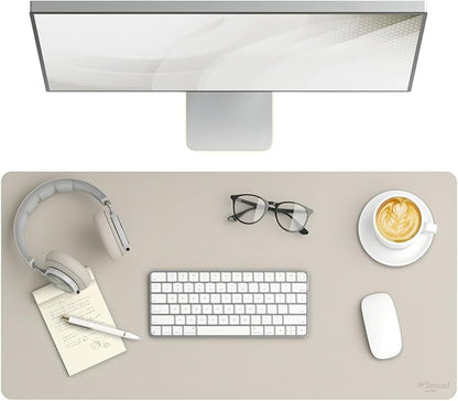 Smead Desk Pad, Vegan Leather Desk Mat with Non - Slip Faux Suede Backing, Perfect Desk Organizer for Office Decor, 31.5” x 15.7” Medium, Sandstone (64831) | Desk Pads Blotters - TrueDesk
