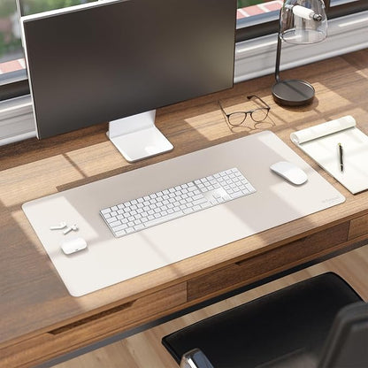Smead Desk Pad, Vegan Leather Desk Mat with Non - Slip Faux Suede Backing, Perfect Desk Organizer for Office Decor, 31.5” x 15.7” Medium, Sandstone (64831) | Desk Pads Blotters - TrueDesk