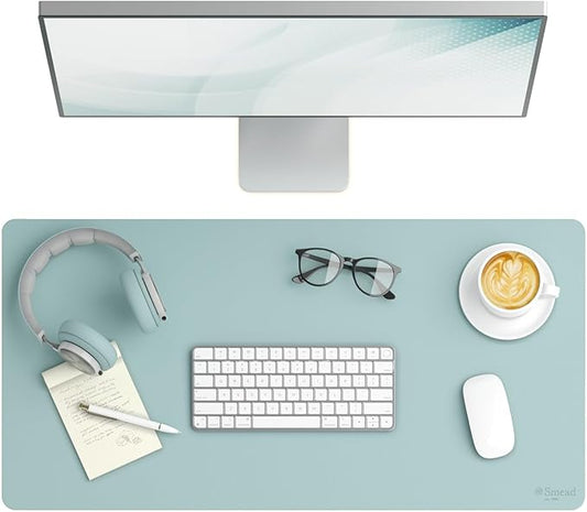 Smead Desk Pad, Vegan Leather Desk Mat with Non - Slip Faux Suede Backing, Perfect Desk Organizer for Office Decor, 31.5” x 15.7” Medium, Superior Blue (64835) | Desk Pads Blotters - TrueDesk