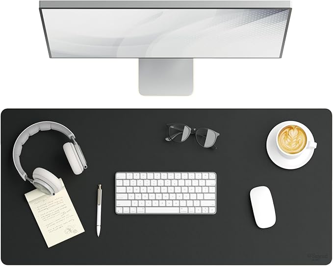 Smead Desk Pad, Vegan Leather Desk Mat with Non - Slip Faux Suede Backing, Perfect Desk Organizer for Office Decor, 36” x 17” Large, Charcoal (64828) | Desk Pads Blotters - TrueDesk