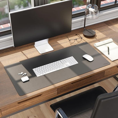 Smead Desk Pad, Vegan Leather Desk Mat with Non - Slip Faux Suede Backing, Perfect Desk Organizer for Office Decor, 36” x 17” Large, Charcoal (64828) | Desk Pads Blotters - TrueDesk