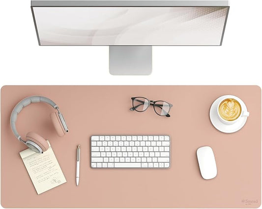 Smead Desk Pad, Vegan Leather Desk Mat with Non - Slip Faux Suede Backing, Perfect Desk Organizer for Office Decor, 36” x 17” Large, Dusty Rose (64829) | Desk Pads Blotters - TrueDesk