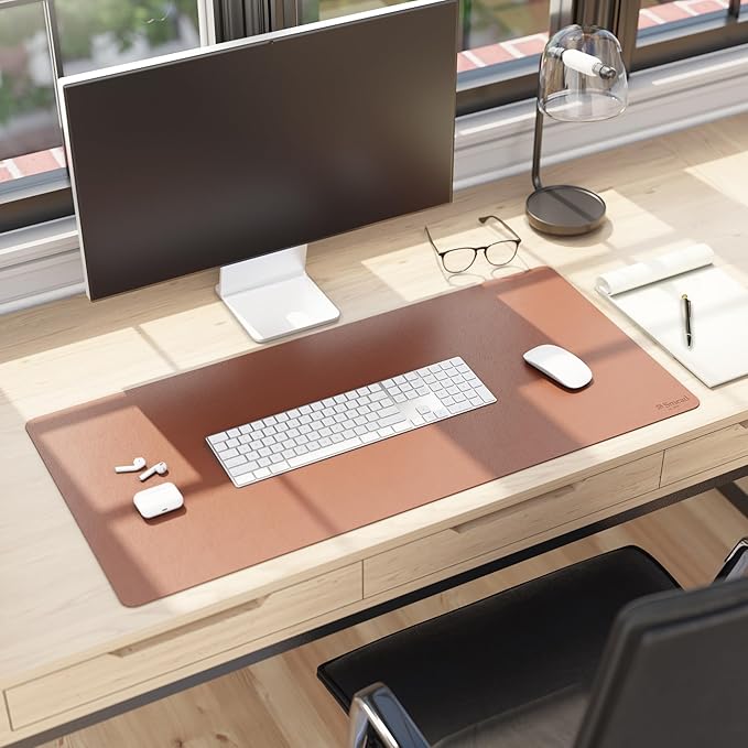 Smead Desk Pad, Vegan Leather Desk Mat with Non - Slip Faux Suede Backing, Perfect Desk Organizer for Office Decor, 36” x 17” Large, Saddle (64827) | Desk Pads Blotters - TrueDesk