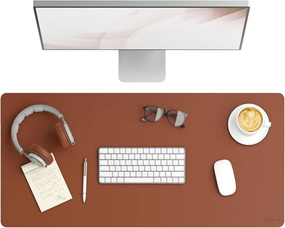 Smead Desk Pad, Vegan Leather Desk Mat with Non - Slip Faux Suede Backing, Perfect Desk Organizer for Office Decor, 36” x 17” Large, Saddle (64827) | Desk Pads Blotters - TrueDesk