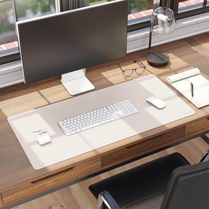 Smead Desk Pad, Vegan Leather Desk Mat with Non - Slip Faux Suede Backing, Perfect Desk Organizer for Office Decor, 36” x 17” Large, Sandstone (64826) | Desk Pads Blotters - TrueDesk