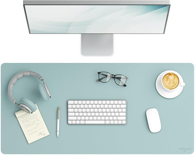 Smead Desk Pad, Vegan Leather Desk Mat with Non - Slip Faux Suede Backing, Perfect Desk Organizer for Office Decor, 36” x 17” Large, Superior Blue (64830) | Desk Pads Blotters - TrueDesk