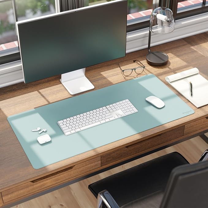 Smead Desk Pad, Vegan Leather Desk Mat with Non - Slip Faux Suede Backing, Perfect Desk Organizer for Office Decor, 36” x 17” Large, Superior Blue (64830) | Desk Pads Blotters - TrueDesk