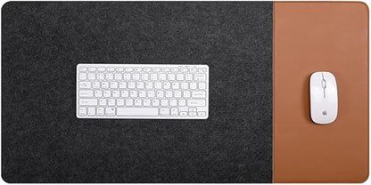 Smooch Felt Desk Pad & Leather Mouse Pad with Non - Slip Bottom,Large Computer Desk Protector Writing Laptop Mat Keyboard Mat for Office Home School (Black Brown,35.4x15.7in/90x40cm) | Mouse Pads - TrueDesk