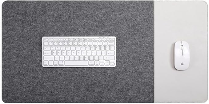 Smooch Felt Desk Pad & Leather Mouse Pad with Non - Slip Bottom,Large Computer Desk Protector Writing Laptop Mat Keyboard Mat for Office Home School (Grey Light,35.4x15.7in/90x40cm) | Mouse Pads - TrueDesk