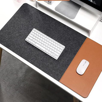 Smooch Felt Desk Pad & Leather Mouse Pad with Non - Slip Bottom,Large Computer Desk Protector Writing Laptop Mat Keyboard Mat for Office Home School (Grey White,35.4x15.7in/90x40cm) | Mouse Pads - TrueDesk