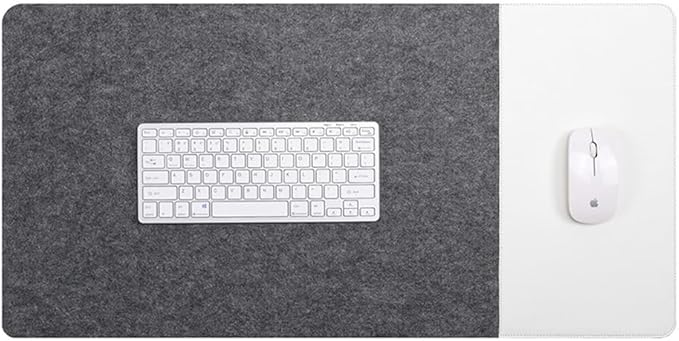 Smooch Felt Desk Pad & Leather Mouse Pad with Non - Slip Bottom,Large Computer Desk Protector Writing Laptop Mat Keyboard Mat for Office Home School (Grey White,35.4x15.7in/90x40cm) | Mouse Pads - TrueDesk