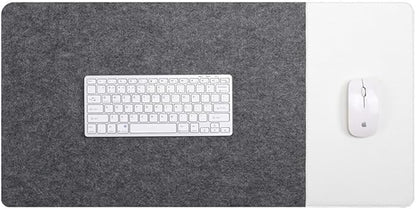 Smooch Felt Desk Pad & Leather Mouse Pad with Non - Slip Bottom,Large Computer Desk Protector Writing Laptop Mat Keyboard Mat for Office Home School (Grey White,35.4x15.7in/90x40cm) | Mouse Pads - TrueDesk