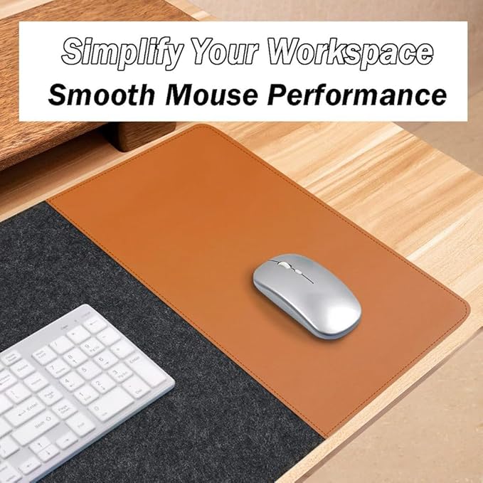 Smooch Felt Desk Pad & Leather Mouse Pad with Non - Slip Bottom,Large Computer Desk Protector Writing Laptop Mat Keyboard Mat for Office Home School (Grey White,35.4x15.7in/90x40cm) | Mouse Pads - TrueDesk