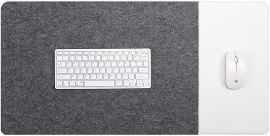 Smooch Felt Desk Pad & Leather Mouse Pad with Non - Slip Bottom,Large Computer Desk Protector Writing Laptop Mat Keyboard Mat for Office Home School (Grey White,39.4x19.7in/100x50cm) | Desk Pads Blotters - TrueDesk