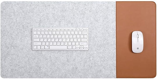 Smooch Felt Desk Pad & Leather Mouse Pad with Non - Slip Bottom,Large Computer Desk Protector Writing Laptop Mat Keyboard Mat for Office Home School (White Brown,35.4x15.7in/90x40cm) | Desk Pads Blotters - TrueDesk
