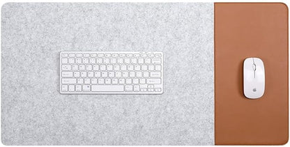 Smooch Felt Desk Pad & Leather Mouse Pad with Non - Slip Bottom,Large Computer Desk Protector Writing Laptop Mat Keyboard Mat for Office Home School (White Brown,39.4x19.7in/100x50cm) | Mouse Pads - TrueDesk