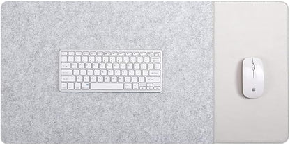 Smooch Felt Desk Pad & Leather Mouse Pad with Non - Slip Bottom,Large Computer Desk Protector Writing Laptop Mat Keyboard Mat for Office Home School (White Grey,35.4x15.7in/90x40cm) | Mouse Pads - TrueDesk