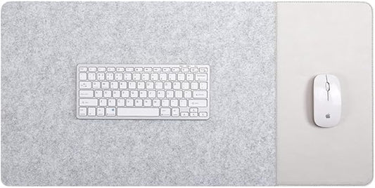 Smooch Felt Desk Pad & Leather Mouse Pad with Non - Slip Bottom,Large Computer Desk Protector Writing Laptop Mat Keyboard Mat for Office Home School (White Grey,35.4x15.7in/90x40cm) | Mouse Pads - TrueDesk