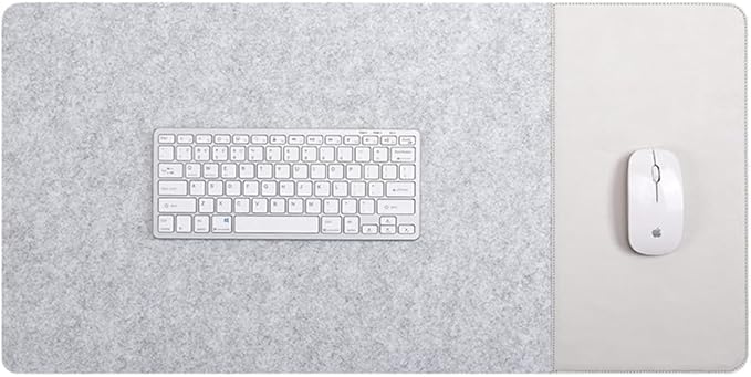 Smooch Felt Desk Pad & Leather Mouse Pad with Non - Slip Bottom,Large Computer Desk Protector Writing Laptop Mat Keyboard Mat for Office Home School (White Grey,39.4x19.7in/100x50cm) | Mouse Pads - TrueDesk