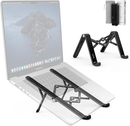 SODI 2025 Foldable Laptop Stand for Desk - Bi - fold Ergonomic Spring Adjustable Computer Holder, 3 in 1 Metal Portable Laptop Stand for Notebook, Phone, Tablet,10 - 16", Desk & Travel Use | Stands - TrueDesk