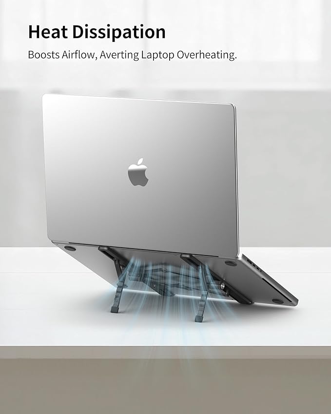 SODI 2025 Foldable Laptop Stand for Desk - Bi - fold Ergonomic Spring Adjustable Computer Holder, 3 in 1 Metal Portable Laptop Stand for Notebook, Phone, Tablet,10 - 16", Desk & Travel Use | Stands - TrueDesk