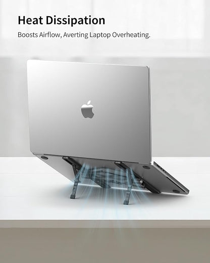SODI 2025 Foldable Laptop Stand for Desk - Bi - fold Ergonomic Spring Adjustable Computer Holder, 3 in 1 Metal Portable Laptop Stand for Notebook, Phone, Tablet,10 - 16", Desk & Travel Use | Stands - TrueDesk