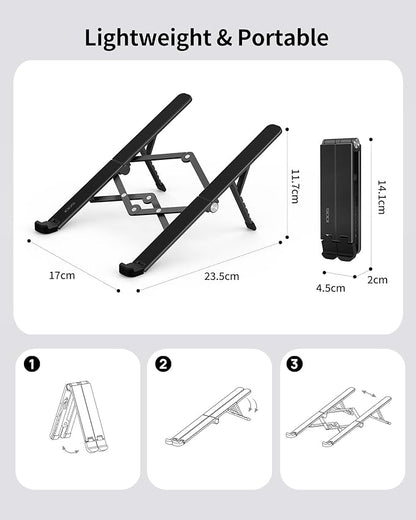 SODI 2025 Foldable Laptop Stand for Desk - Bi - fold Ergonomic Spring Adjustable Computer Holder, 3 in 1 Metal Portable Laptop Stand for Notebook, Phone, Tablet,10 - 16", Desk & Travel Use | Stands - TrueDesk