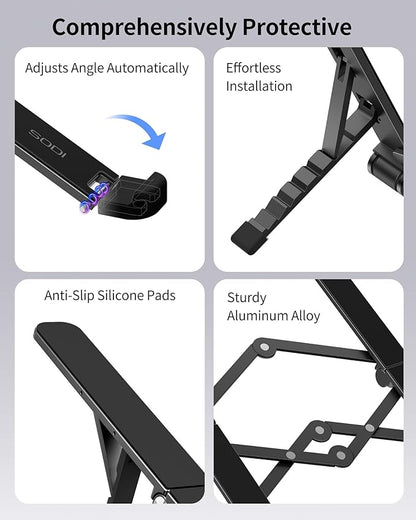 SODI 2025 Foldable Laptop Stand for Desk - Bi - fold Ergonomic Spring Adjustable Computer Holder, 3 in 1 Metal Portable Laptop Stand for Notebook, Phone, Tablet,10 - 16", Desk & Travel Use | Stands - TrueDesk