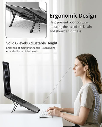 SODI 2025 Foldable Laptop Stand for Desk - Bi - fold Ergonomic Spring Adjustable Computer Holder, 3 in 1 Metal Portable Laptop Stand for Notebook, Phone, Tablet,10 - 16", Desk & Travel Use | Stands - TrueDesk