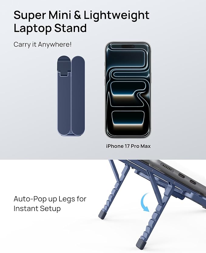 SODI Ultra Compact Foldable Laptop Stand - Portable Laptop Holder for Desk & Travel Use, Adjustable, Ergonomic Aluminum Computer Holder for MacBook, Tablet 10 - 16" (Blue, Bi - Fold) | Stands - TrueDesk