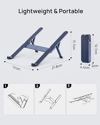 SODI Ultra Compact Foldable Laptop Stand - Portable Laptop Holder for Desk & Travel Use, Adjustable, Ergonomic Aluminum Computer Holder for MacBook, Tablet 10 - 16" (Blue, Bi - Fold) | Stands - TrueDesk