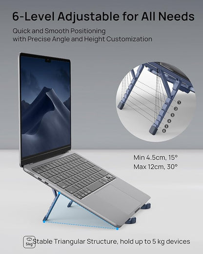 SODI Ultra Compact Foldable Laptop Stand - Portable Laptop Holder for Desk & Travel Use, Adjustable, Ergonomic Aluminum Computer Holder for MacBook, Tablet 10 - 16" (Blue, Bi - Fold) | Stands - TrueDesk