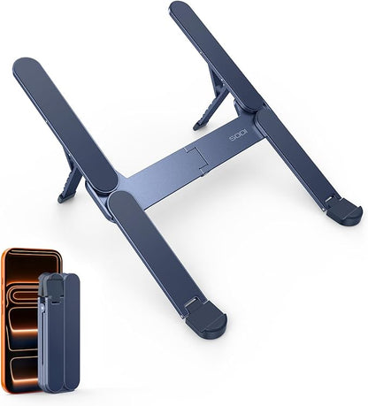 SODI Ultra Compact Foldable Laptop Stand - Portable Laptop Holder for Desk & Travel Use, Adjustable, Ergonomic Aluminum Computer Holder for MacBook, Tablet 10 - 16" (Blue, Bi - Fold) | Stands - TrueDesk