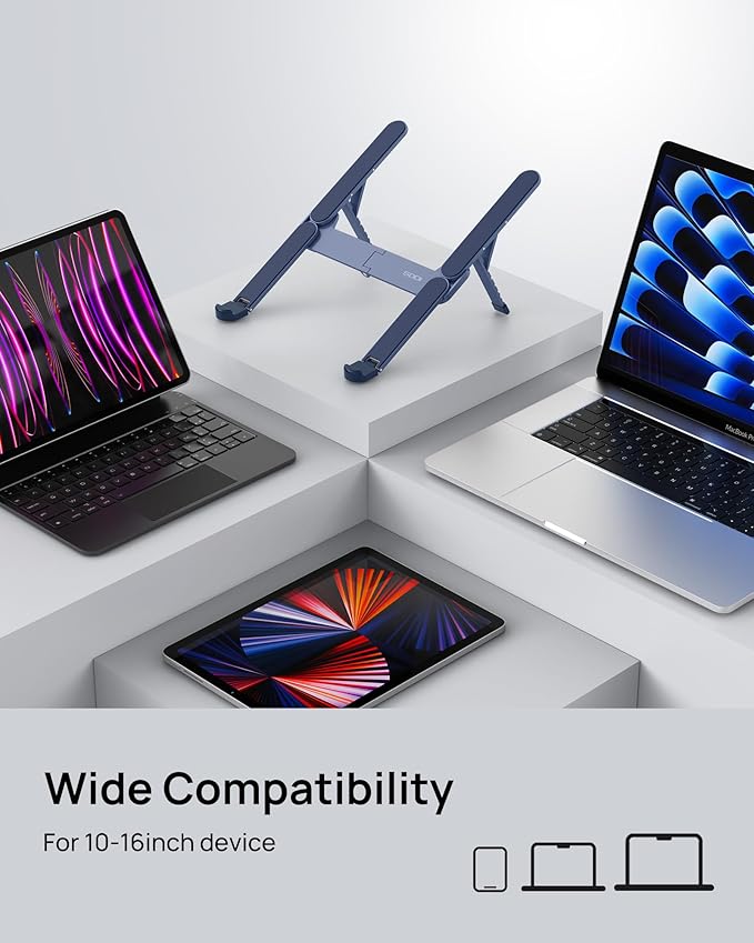 SODI Ultra Compact Foldable Laptop Stand - Portable Laptop Holder for Desk & Travel Use, Adjustable, Ergonomic Aluminum Computer Holder for MacBook, Tablet 10 - 16" (Blue, Bi - Fold) | Stands - TrueDesk