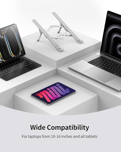 SODI Ultra Compact Foldable Laptop Stand - Portable Laptop Holder for Desk & Travel Use, Adjustable, Ergonomic Aluminum Computer Holder for MacBook, Tablet 10 - 16" (Light Gray, Bi - Fold - Horizontal) | Stands - TrueDesk
