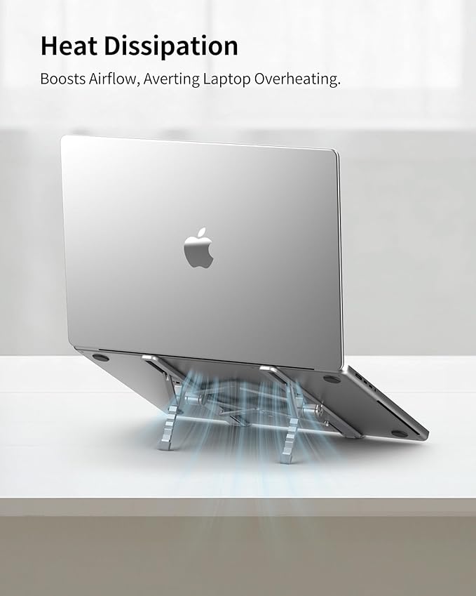 SODI Ultra Compact Foldable Laptop Stand - Portable Laptop Holder for Desk & Travel Use, Adjustable, Ergonomic Aluminum Computer Holder for MacBook, Tablet 10 - 16" (Light Gray, Bi - Fold - Horizontal) | Stands - TrueDesk