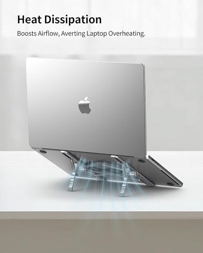 SODI Ultra Compact Foldable Laptop Stand - Portable Laptop Holder for Desk & Travel Use, Adjustable, Ergonomic Aluminum Computer Holder for MacBook, Tablet 10 - 16" (Light Gray, Bi - Fold - Horizontal) | Stands - TrueDesk