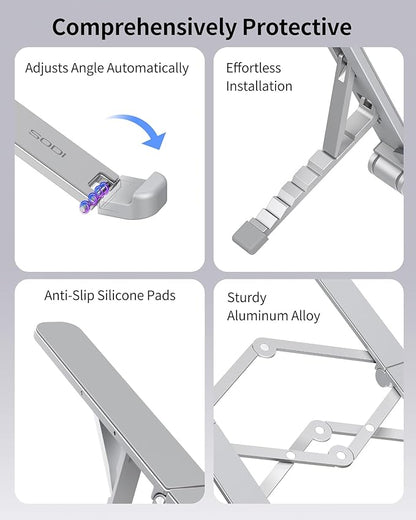 SODI Ultra Compact Foldable Laptop Stand - Portable Laptop Holder for Desk & Travel Use, Adjustable, Ergonomic Aluminum Computer Holder for MacBook, Tablet 10 - 16" (Light Gray, Bi - Fold - Horizontal) | Stands - TrueDesk